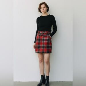 Vintage Y2K late 90s 579 Red Plaid Mini Skirt with Belt Waist Detail High-rise